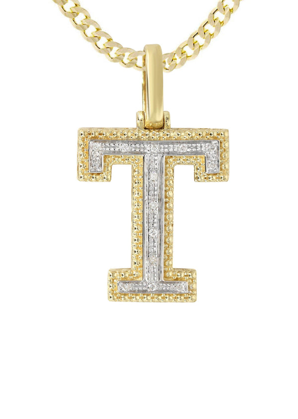 Diamond 10K Yellow Gold Letter "T" Necklace | Appx. 13.5 Grams
