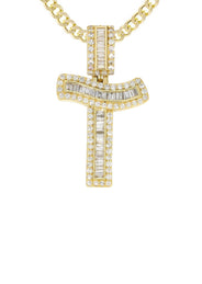 14K Yellow Gold Letter "T" Baguette Diamond Necklace | 1.85 Carats