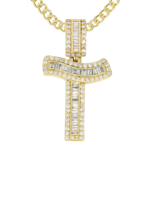 14K Yellow Gold Letter "T" Baguette Diamond Necklace | 1.85 Carats