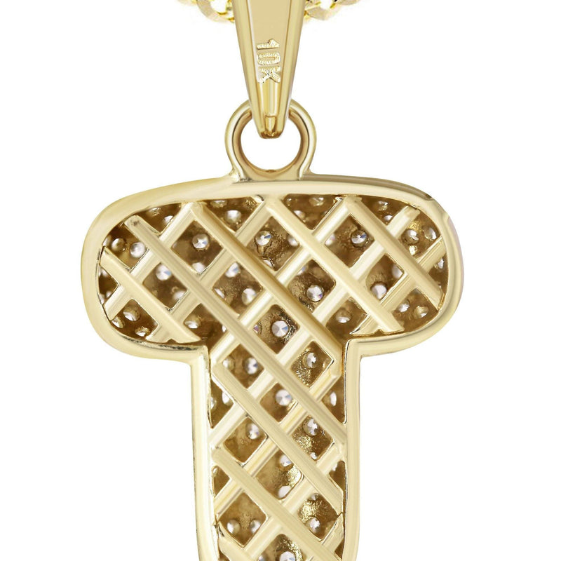 10K Yellow Gold Bubble Letter "T" CZ Necklace | Appx. 13 Grams