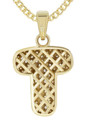 10K Yellow Gold Bubble Letter "T" CZ Necklace | Appx. 13 Grams