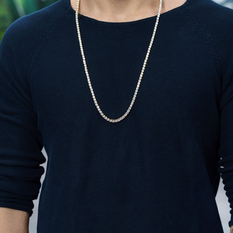 Gold Plated Iced Out Tennis Chain & Bracelet ( 4 Mm )