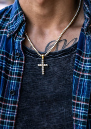 Gold Plated Iced Out Cross & Tennis Chain ( 3 MM )