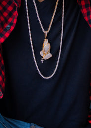 Gold Plated Iced Out Praying Hands & Tennis Chain Setup
