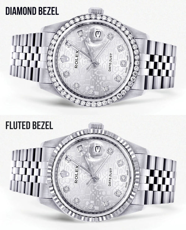 Womens Rolex Datejust Watch 16200 | 36Mm | Diamond Rolex Textured Roman Numeral Dial | Jubilee Band