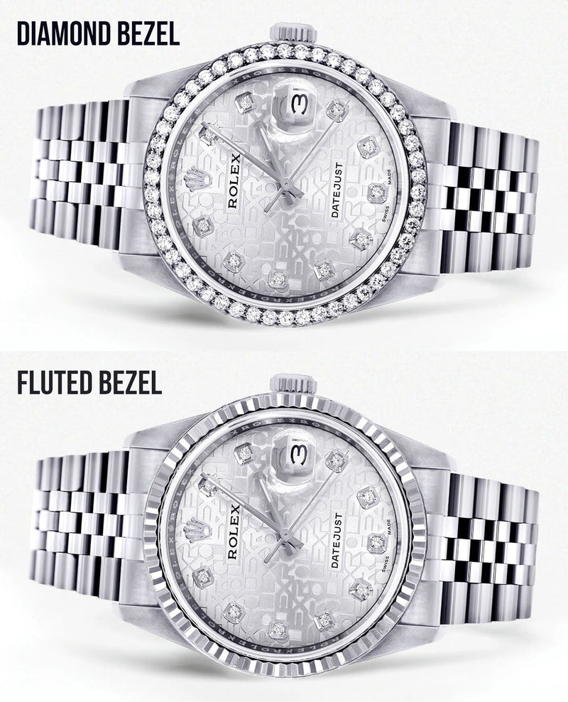 Womens Rolex Datejust Watch 16200 | 36Mm | Diamond Rolex Textured Roman Numeral Dial | Jubilee Band