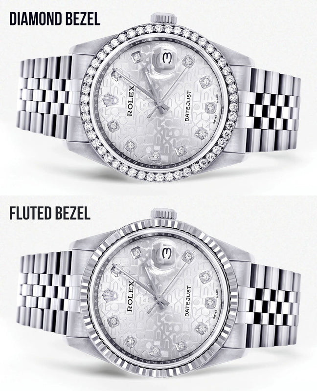 Womens Rolex Datejust Watch 16200 | 36Mm | Diamond Rolex Textured Roman Numeral Dial | Jubilee Band