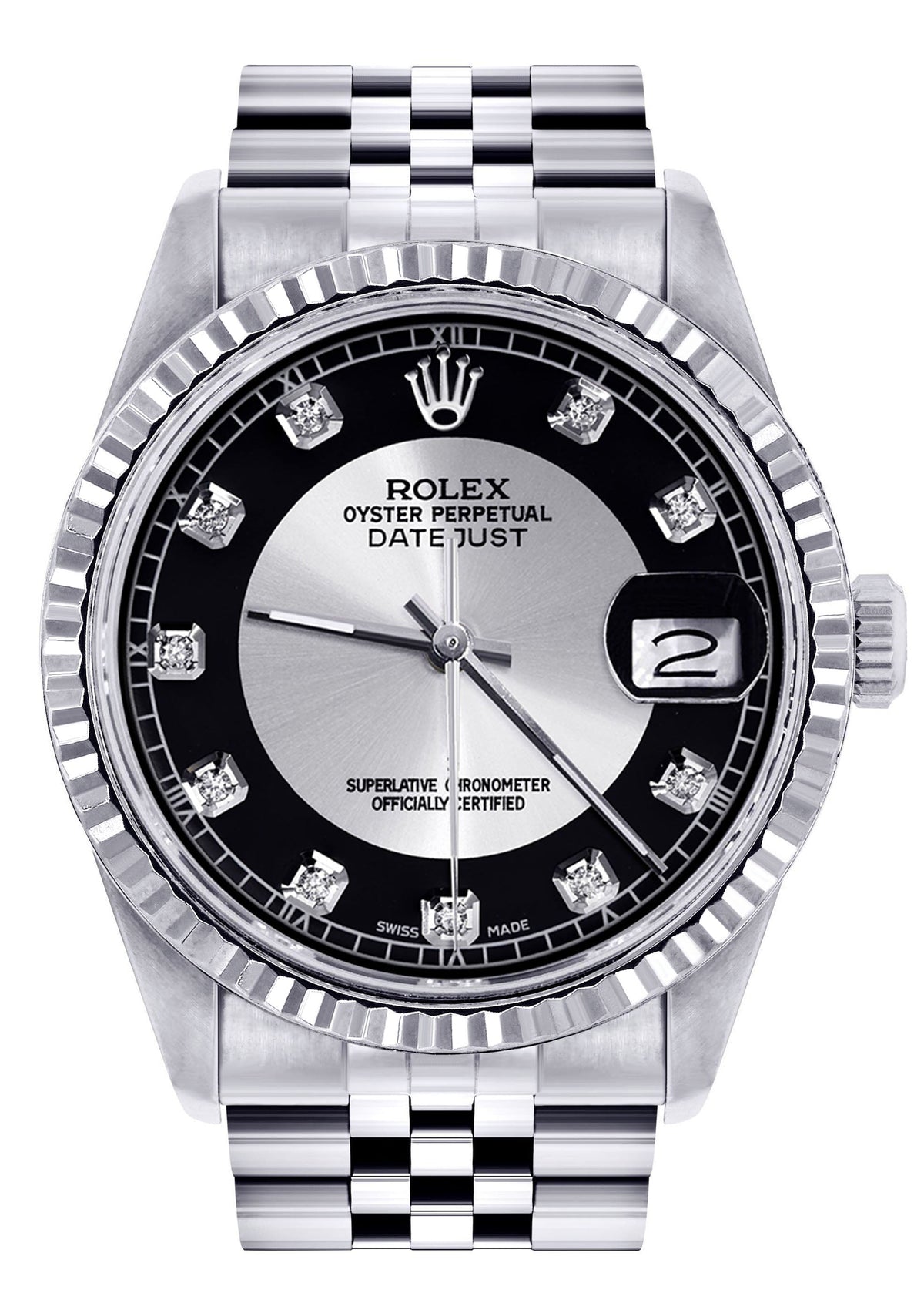 Womens Rolex Datejust Watch 16200  | 36Mm | Tuxedo Dial | Fluted Bezel | Jubilee Band