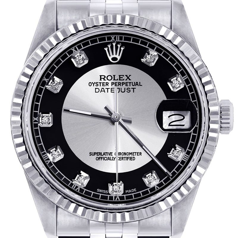 Mens Rolex Datejust Watch 16200 | Fluted Bezel | 36Mm | Tuxedo Dial | Jubilee Band