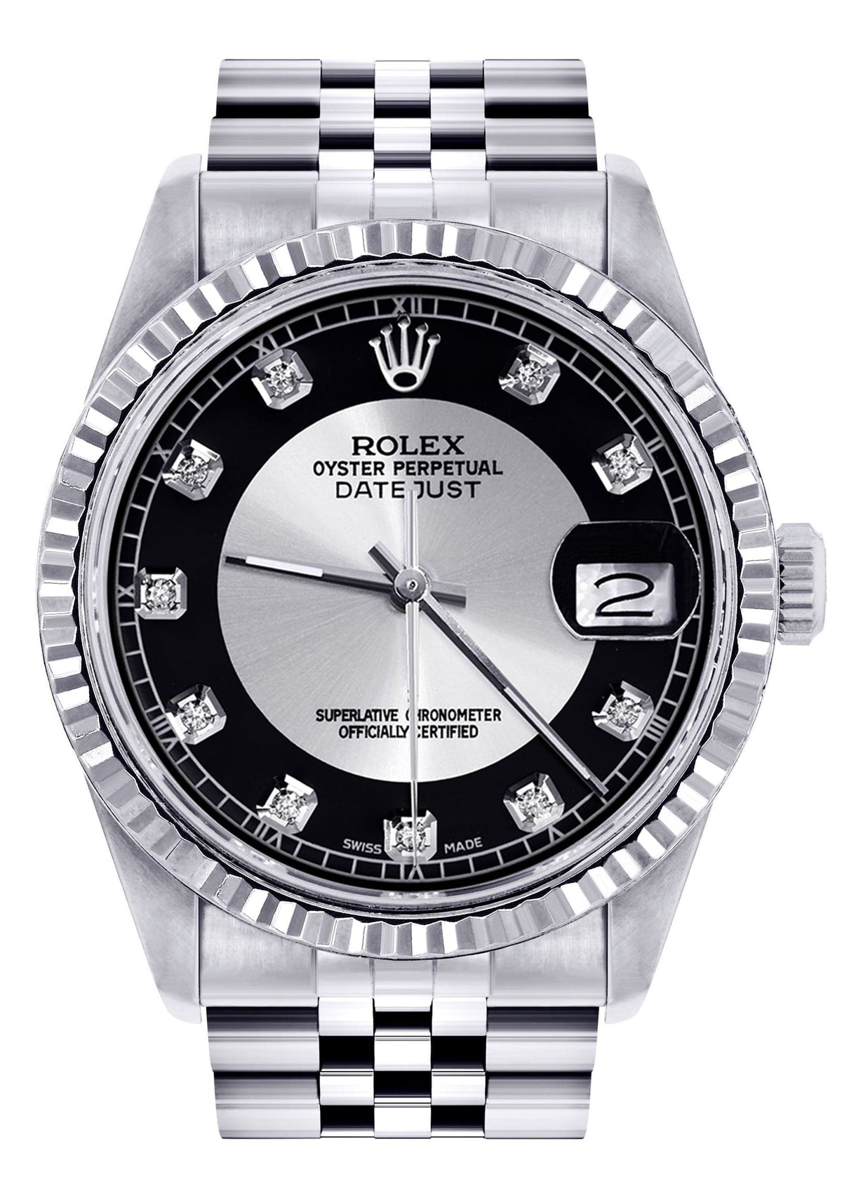 Mens Rolex Datejust Watch 16200 | Fluted Bezel | 36Mm | Tuxedo Dial | Jubilee Band