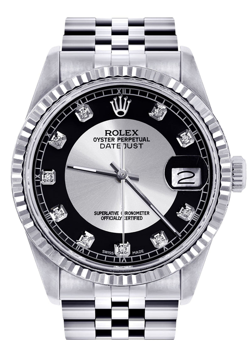 Mens Rolex Datejust Watch 16200 | Fluted Bezel | 36Mm | Tuxedo Dial | Jubilee Band