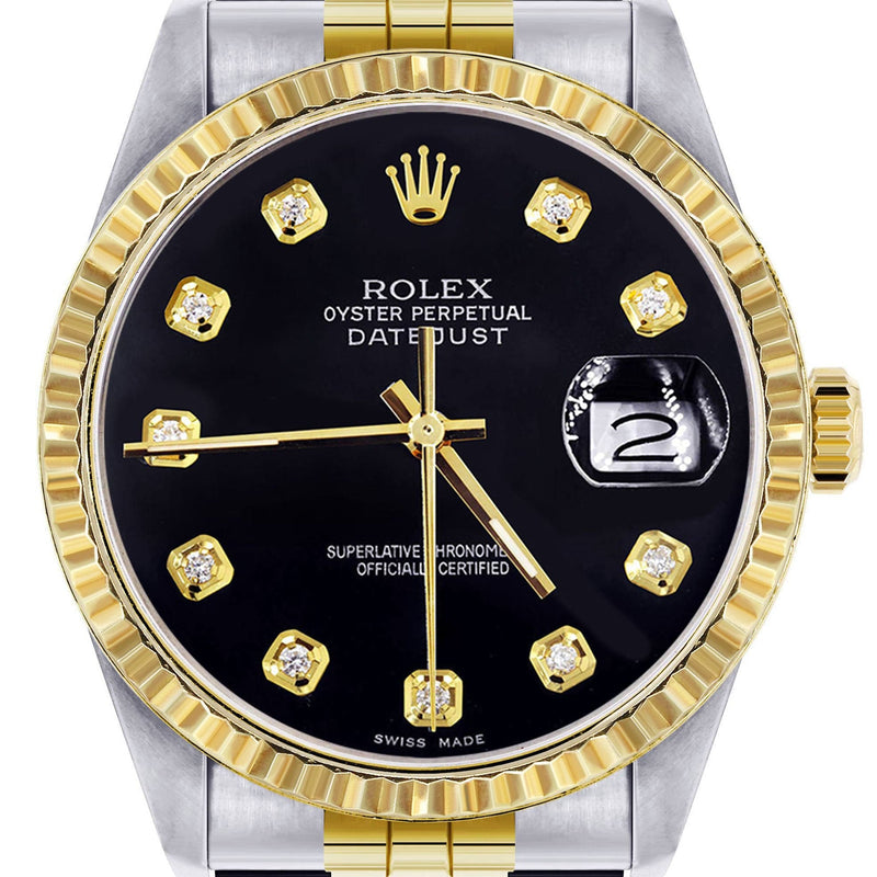 Mens Rolex Datejust Watch 16233 Two Tone | Fluted Bezel | 36Mm | Black Dial | Jubilee Band