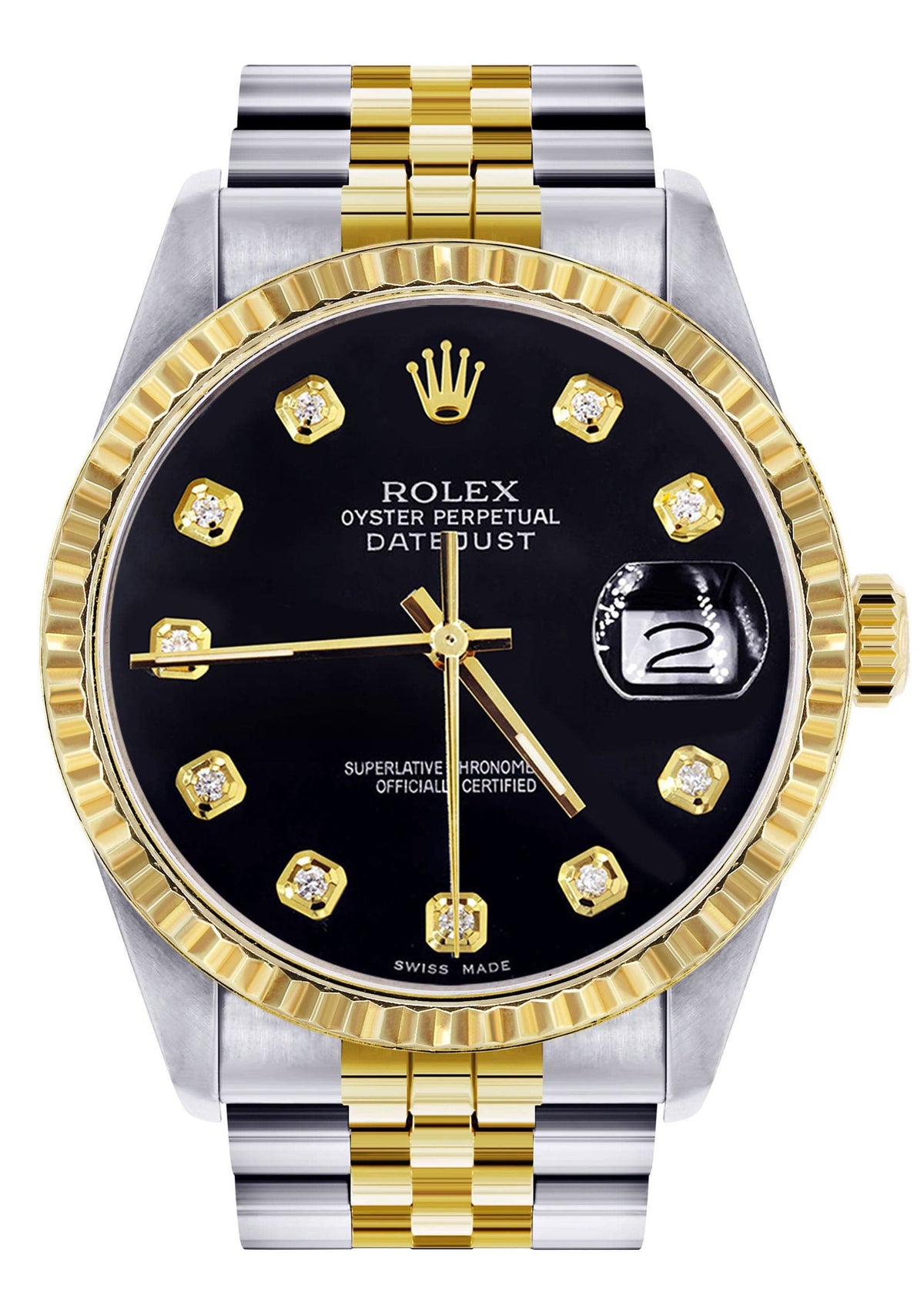 Mens Rolex Datejust Watch 16233 Two Tone | Fluted Bezel | 36Mm | Black Dial | Jubilee Band