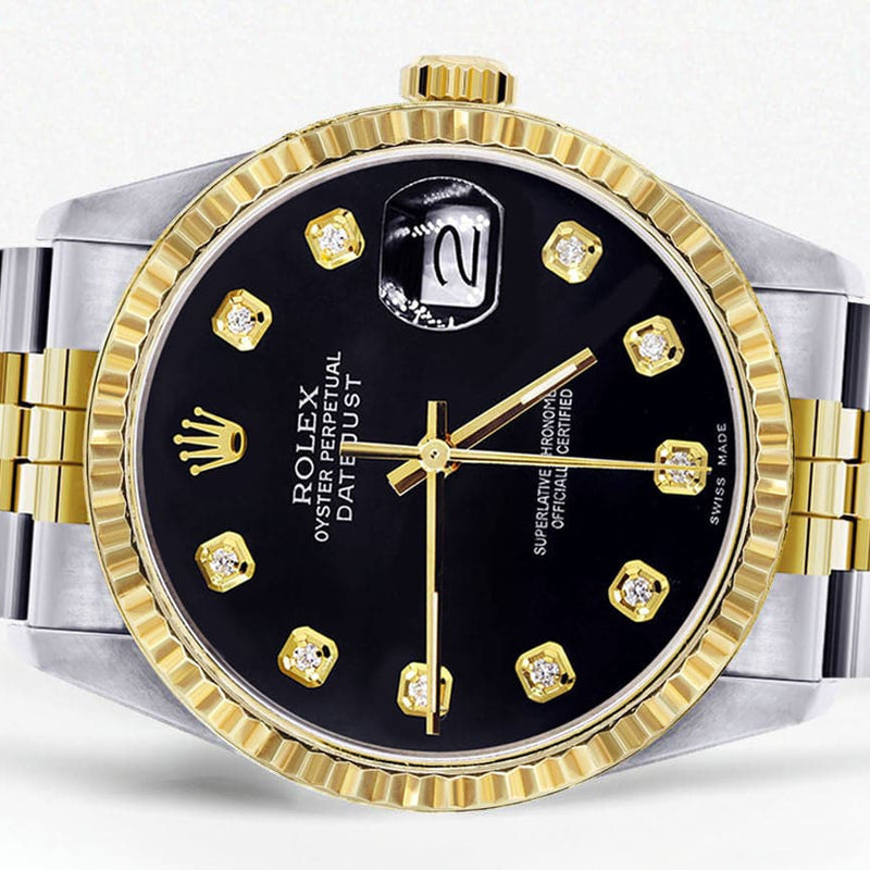 Mens Rolex Datejust Watch 16233 Two Tone | Fluted Bezel | 36Mm | Black Dial | Jubilee Band