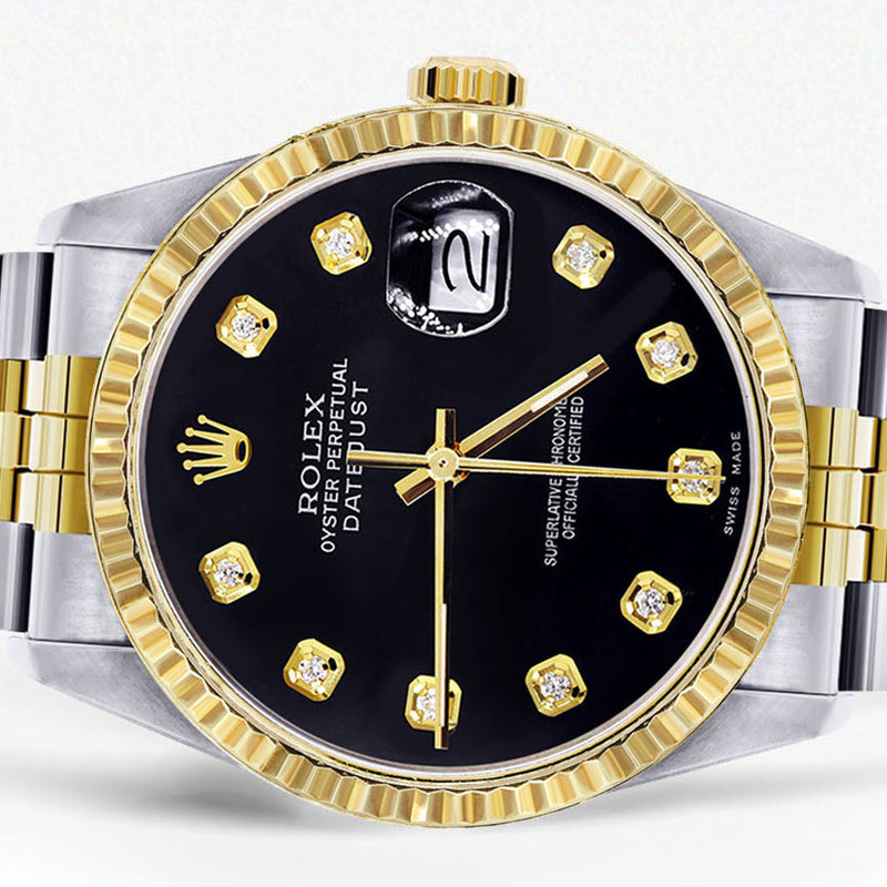 Womens Rolex Datejust Watch 16233 Two Tone | 36Mm | Black Dial | Fluted Bezel | Jubilee Band