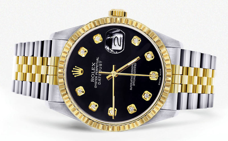Womens Rolex Datejust Watch 16233 Two Tone | 36Mm | Black Dial | Fluted Bezel | Jubilee Band