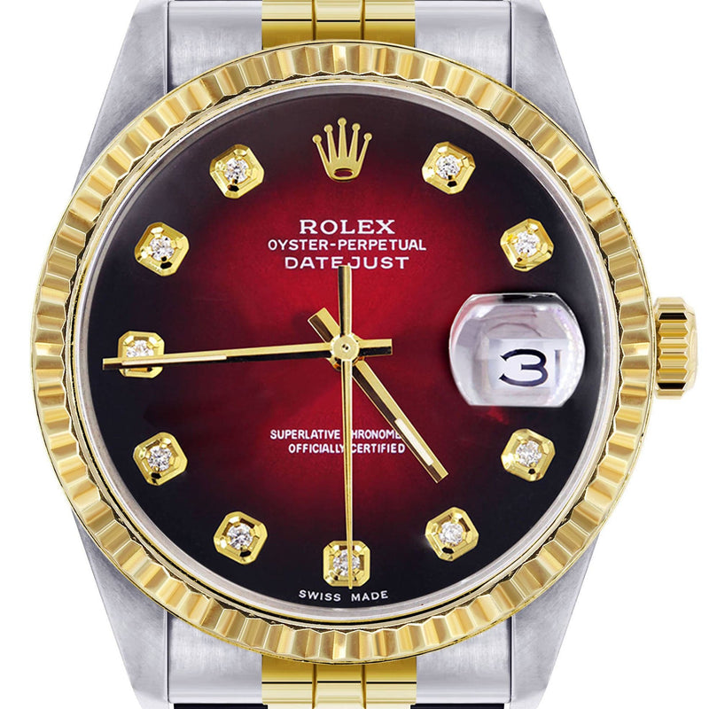 Mens Rolex Datejust Watch 16233 Two Tone | 36Mm | Red Black Dial | Jubilee Band