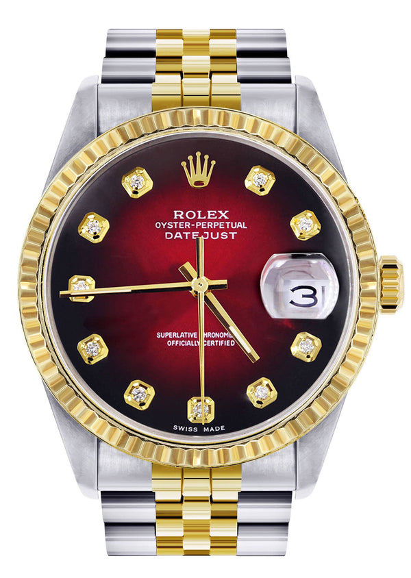Mens Rolex Datejust Watch 16233 Two Tone | 36Mm | Red Black Dial | Jubilee Band