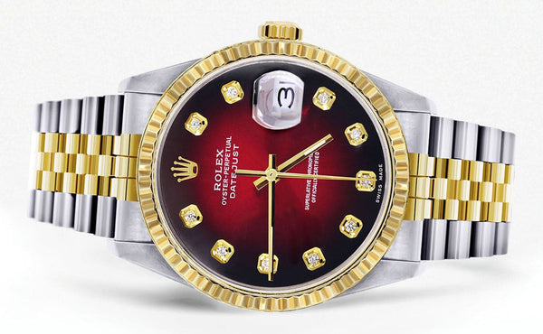Mens Rolex Datejust Watch 16233 Two Tone | 36Mm | Red Black Dial | Jubilee Band