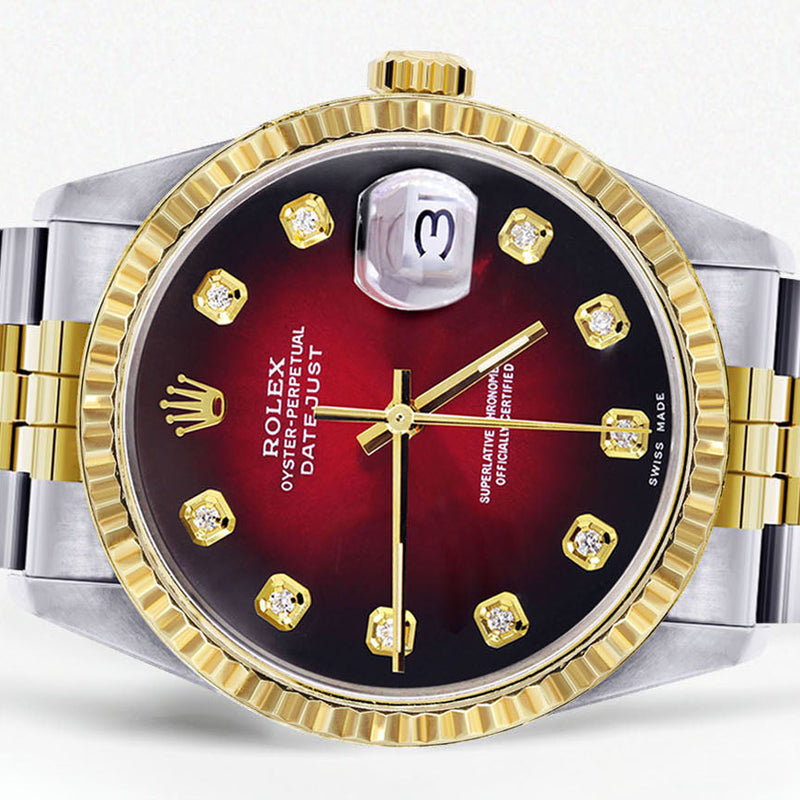 Womens Rolex Datejust Watch 16233 Two Tone | 36Mm | Red Black Dial | Fluted Bezel | Jubilee Band