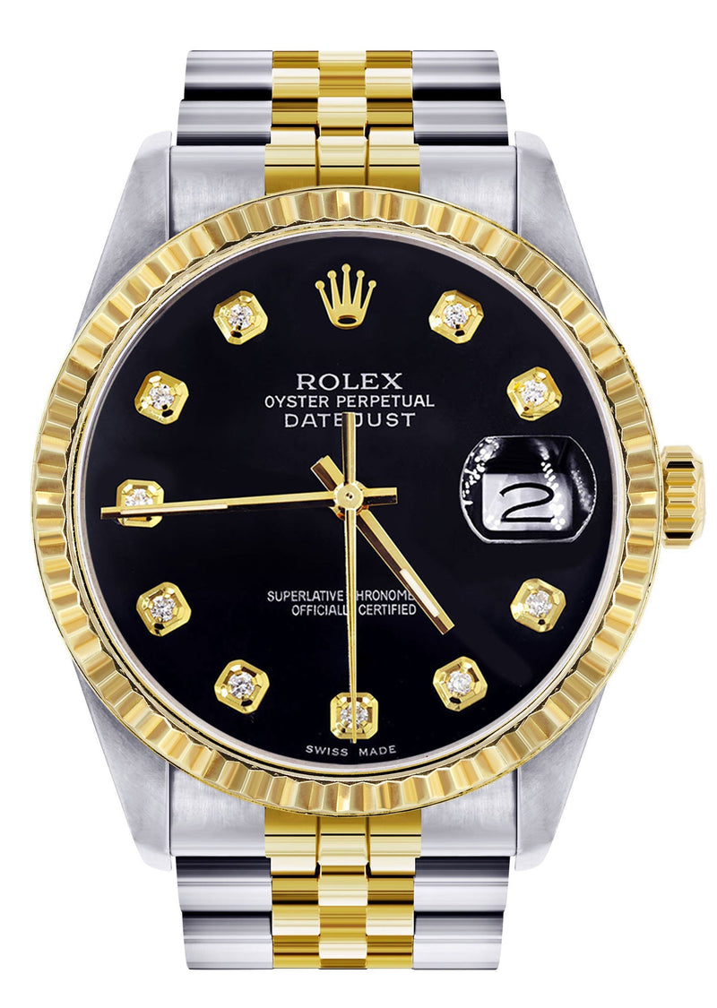 Womens Rolex Datejust Watch 16233 Two Tone | 36Mm | Black Dial | Fluted Bezel | Jubilee Band