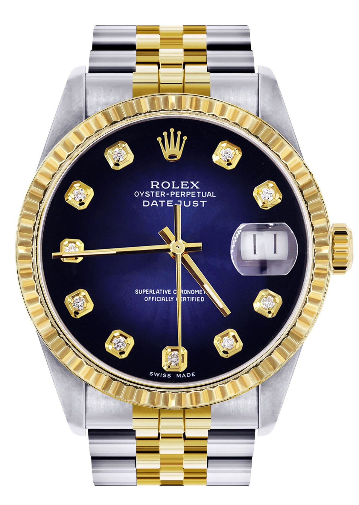 Mens Rolex Datejust Watch 16233 Two Tone | Fluted Bezel | 36Mm | Blue Black Dial | Jubilee Band