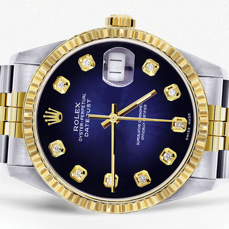 Womens Rolex Datejust Watch 16233 Two Tone | 36Mm | Blue Black Dial | Fluted Bezel | Jubilee Band