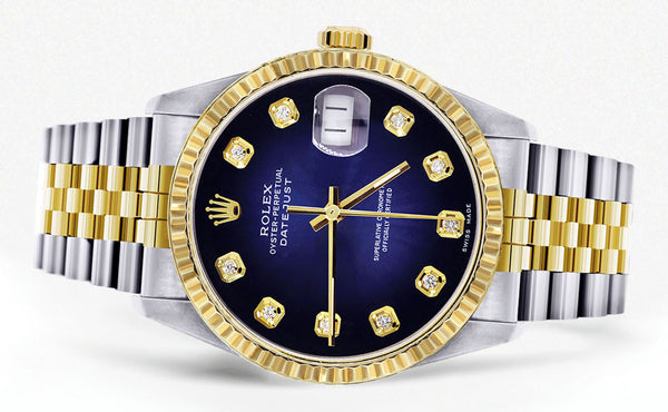Womens Rolex Datejust Watch 16233 Two Tone | 36Mm | Blue Black Dial | Fluted Bezel | Jubilee Band
