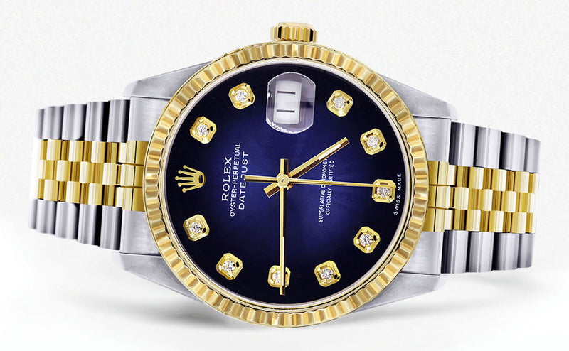 Womens Rolex Datejust Watch 16233 Two Tone | 36Mm | Blue Black Dial | Fluted Bezel | Jubilee Band