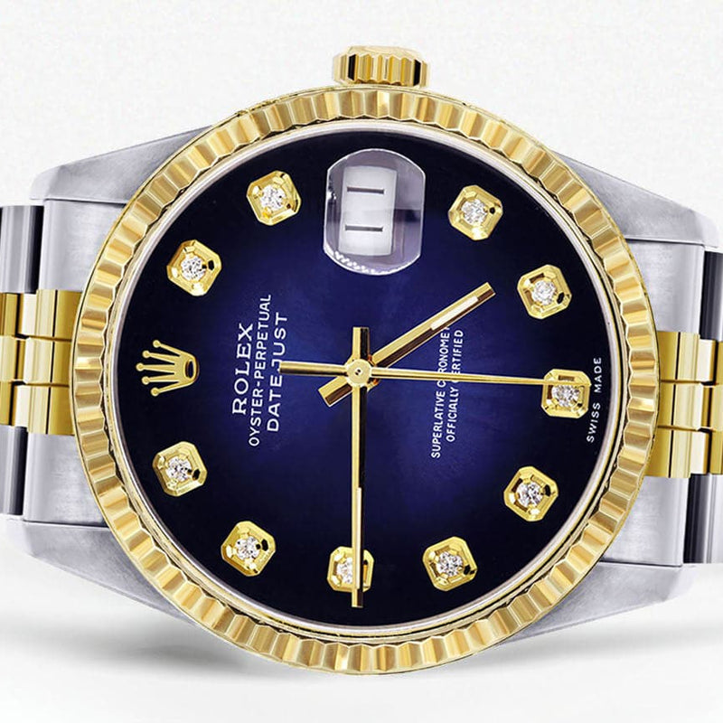 Mens Rolex Datejust Watch 16233 Two Tone | Fluted Bezel | 36Mm | Blue Black Dial | Jubilee Band