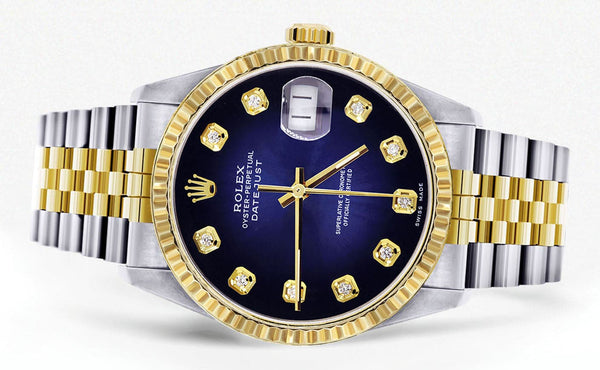 Mens Rolex Datejust Watch 16233 Two Tone | Fluted Bezel | 36Mm | Blue Black Dial | Jubilee Band