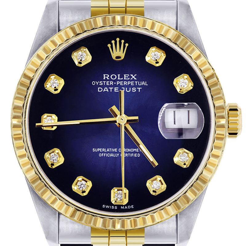 Womens Rolex Datejust Watch 16233 Two Tone | 36Mm | Blue Black Dial | Fluted Bezel | Jubilee Band