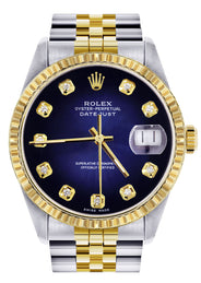 Womens Rolex Datejust Watch 16233 Two Tone | 36Mm | Blue Black Dial | Fluted Bezel | Jubilee Band