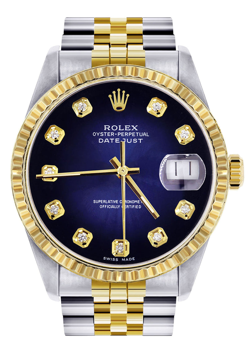 Womens Rolex Datejust Watch 16233 Two Tone | 36Mm | Blue Black Dial | Fluted Bezel | Jubilee Band