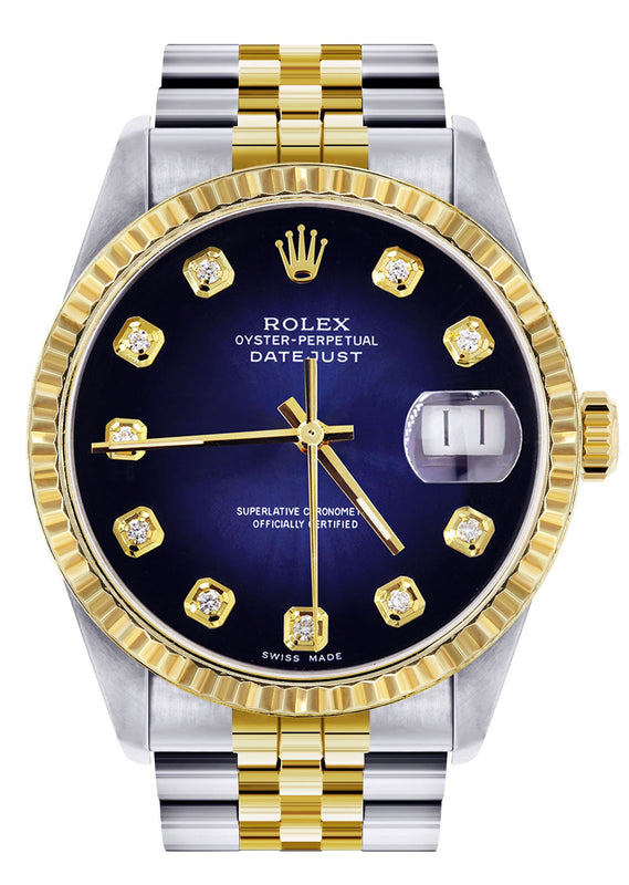 Womens Rolex Datejust Watch 16233 Two Tone | 36Mm | Blue Black Dial | Fluted Bezel | Jubilee Band