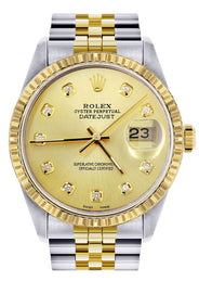 Mens Rolex Datejust Watch 16233 Two Tone | Fluted Bezel | 36Mm | Gold Dial | Jubilee Band