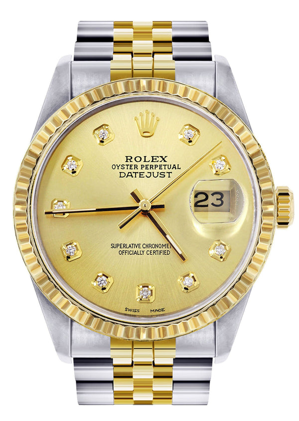 Mens Rolex Datejust Watch 16233 Two Tone | Fluted Bezel | 36Mm | Gold Dial | Jubilee Band