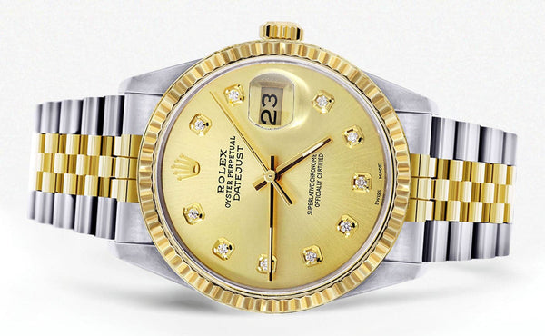 Mens Rolex Datejust Watch 16233 Two Tone | Fluted Bezel | 36Mm | Gold Dial | Jubilee Band