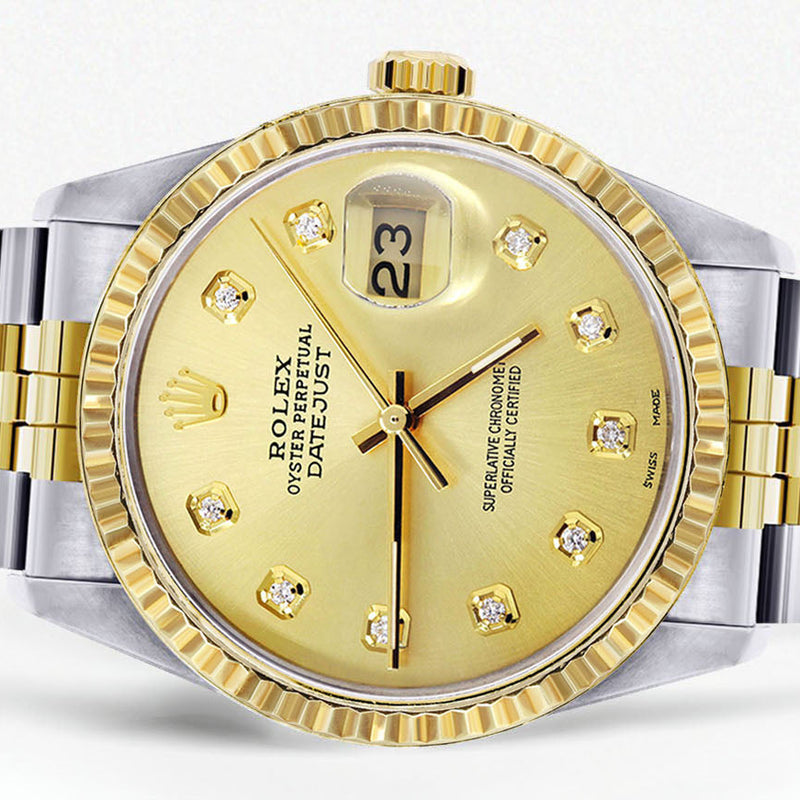 Womens Rolex Datejust Watch 16233 Two Tone | 36Mm | Gold Dial | Fluted Bezel | Jubilee Band