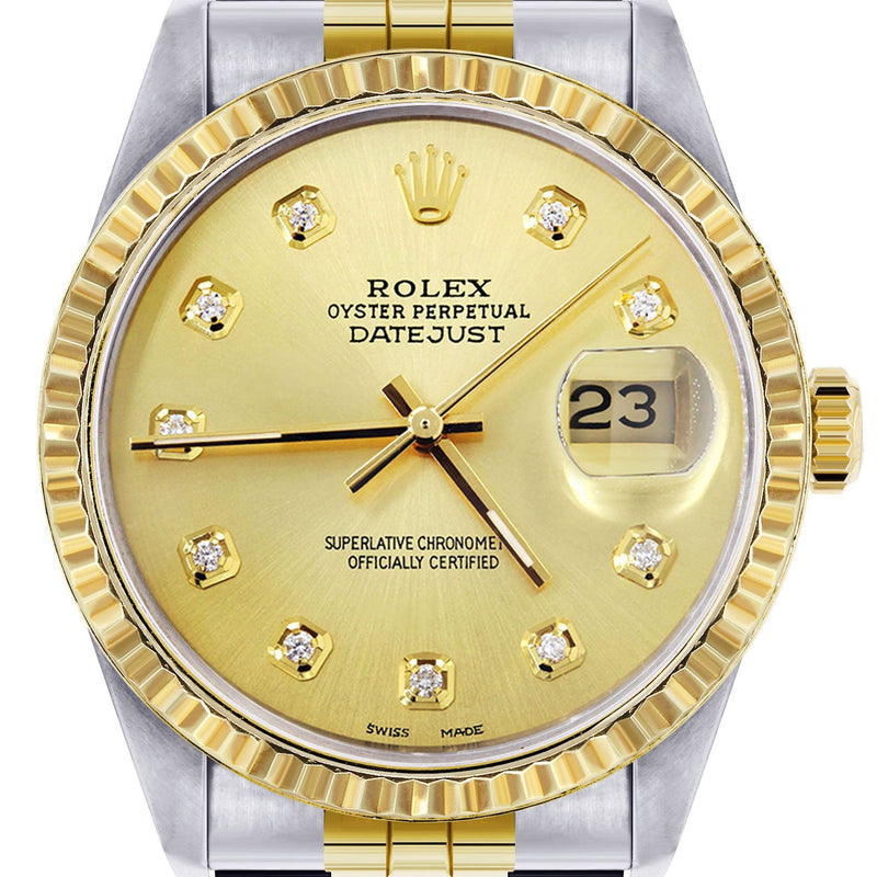 Womens Rolex Datejust Watch 16233 Two Tone | 36Mm | Gold Dial | Fluted Bezel | Jubilee Band