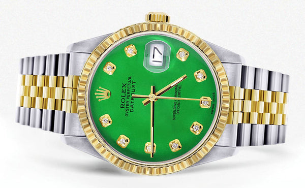 Mens Rolex Datejust Watch 16233 Two Tone | 36Mm | Green Dial | Jubilee Band