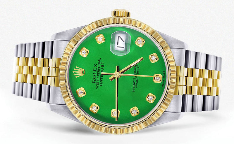 Mens Rolex Datejust Watch 16233 Two Tone | 36Mm | Green Dial | Jubilee Band