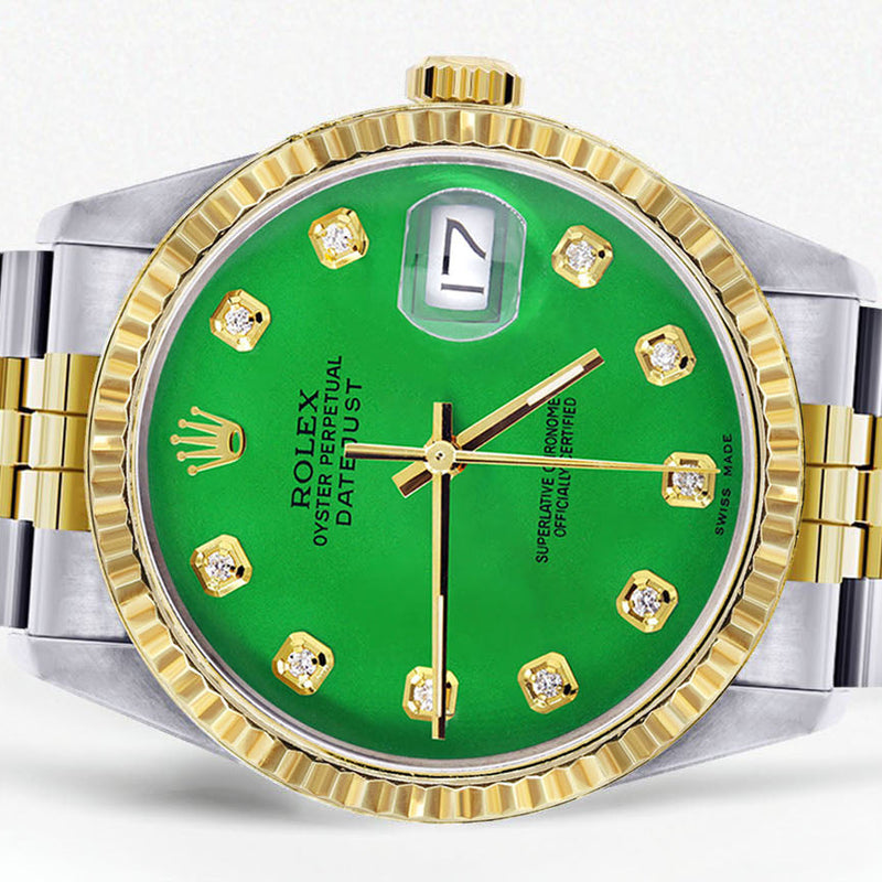 Womens Rolex Datejust Watch 16233 Two Tone | 36Mm | Green Dial | Fluted Bezel | Jubilee Band