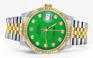 Womens Rolex Datejust Watch 16233 Two Tone | 36Mm | Green Dial | Fluted Bezel | Jubilee Band