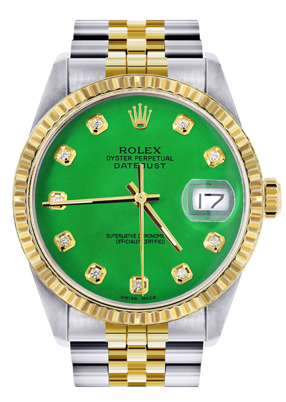 Mens Rolex Datejust Watch 16233 Two Tone | 36Mm | Green Dial | Jubilee Band