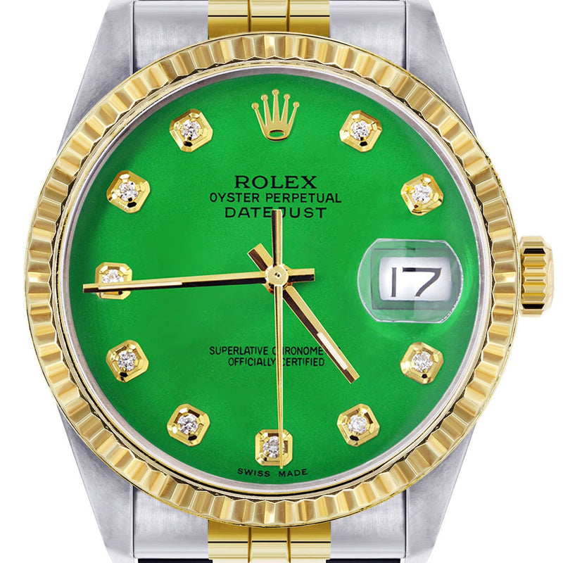 Womens Rolex Datejust Watch 16233 Two Tone | 36Mm | Green Dial | Fluted Bezel | Jubilee Band