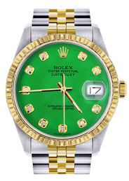 Womens Rolex Datejust Watch 16233 Two Tone | 36Mm | Green Dial | Fluted Bezel | Jubilee Band