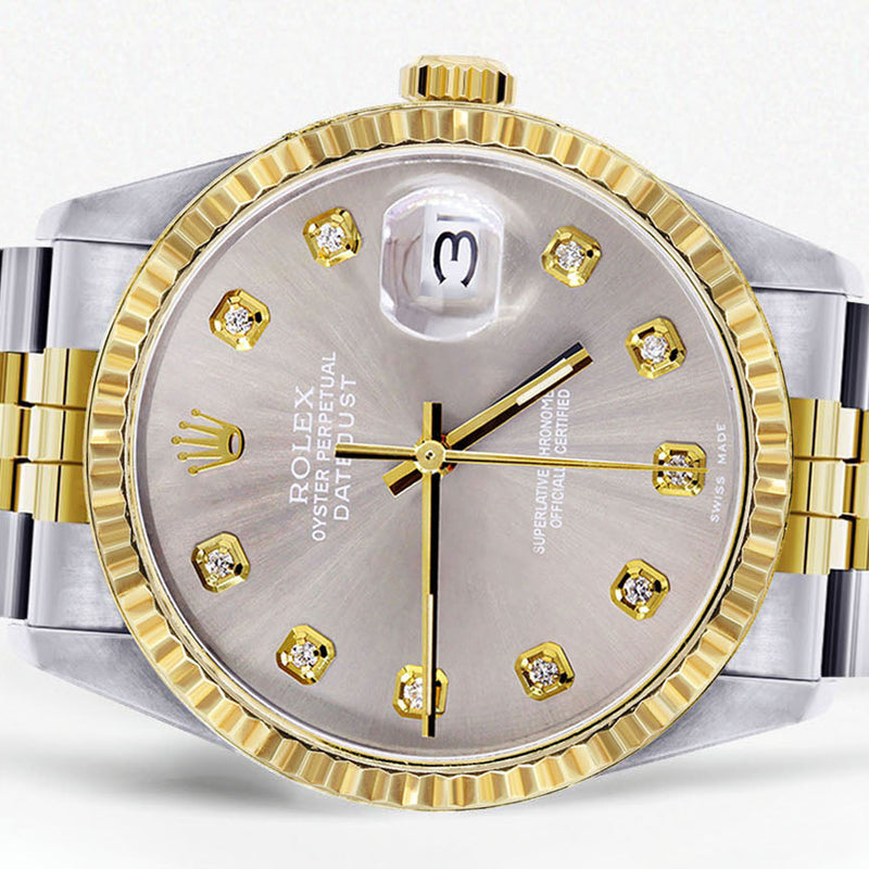 Womens Rolex Datejust Watch 16233 Two Tone | 36Mm | Grey Dial | Fluted Bezel | Jubilee Band