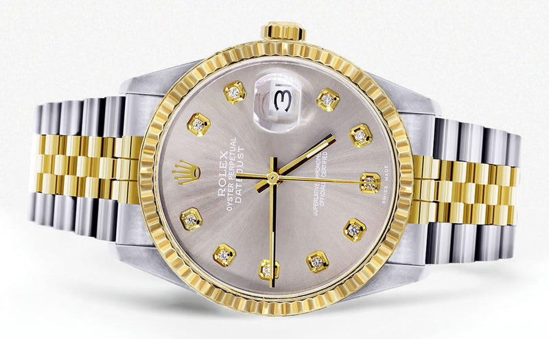 Womens Rolex Datejust Watch 16233 Two Tone | 36Mm | Grey Dial | Fluted Bezel | Jubilee Band