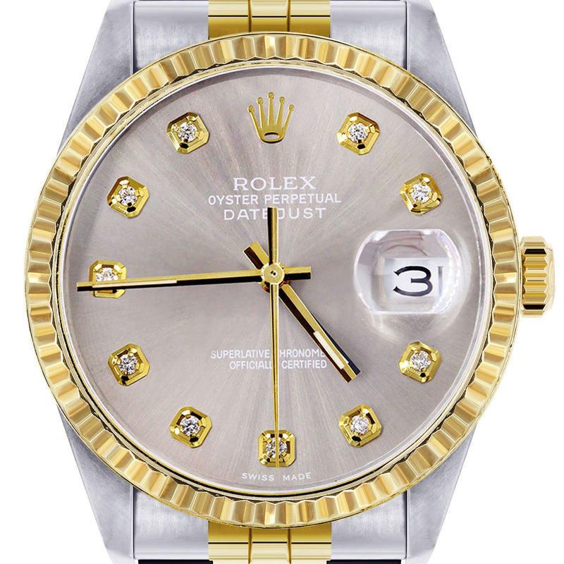 Womens Rolex Datejust Watch 16233 Two Tone | 36Mm | Grey Dial | Fluted Bezel | Jubilee Band